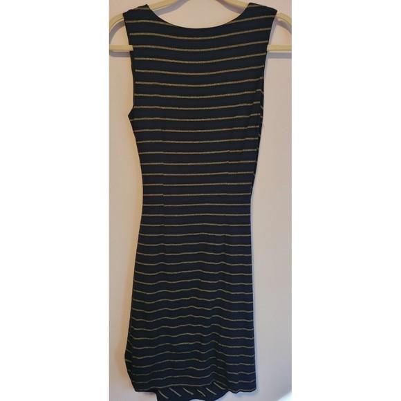 Loft Womens Faux Wrap Knee Length Dress Gold Striped Size Medium Petite - Picture 4 of 9